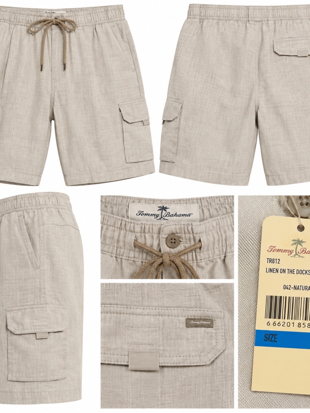 Tommy Bahama Beige Linen Blend Cargo Shorts